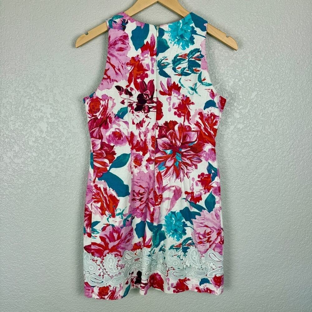 Eliza J Lace Trim Sleeveless Shift Dress 2 Floral Lace Romantic Pink Teal White - Picture 6 of 11
